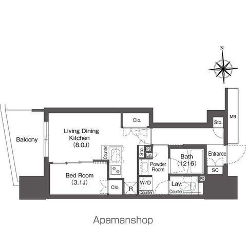 コンフォリア・リヴ本町ウエストQ(1LDK/14階)の間取り写真