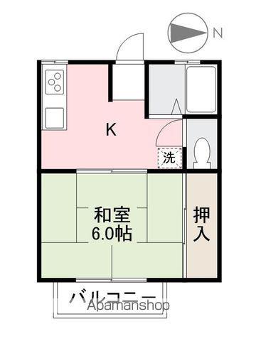 ヴィラ花の宮(1K/2階)の間取り写真