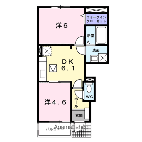 ミルトレーベン(2DK/1階)の間取り写真