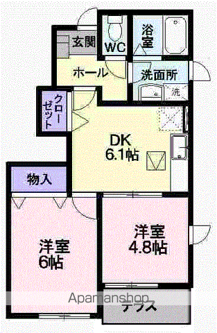 チェリーミルA(2DK/1階)の間取り写真