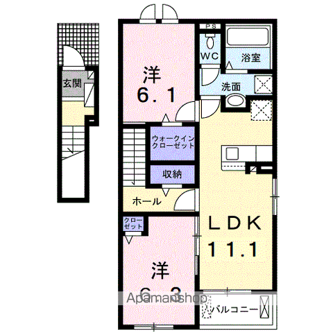 ローズガーデン Ⅰ(2LDK/2階)の間取り写真