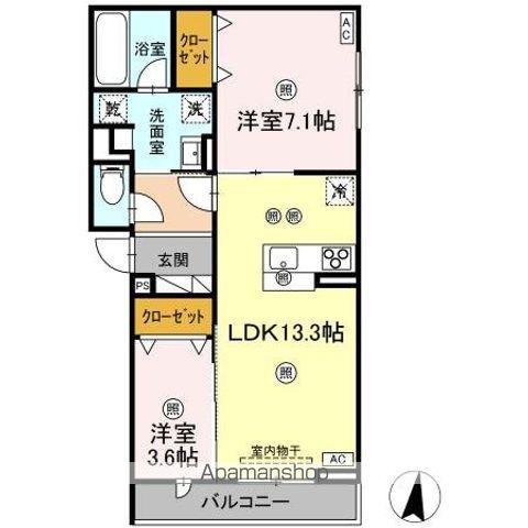 DーRESIDENCE南蔵王町1丁目W(2LDK/1階)の間取り写真