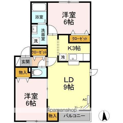 メゾン・ド・ヴェール A(2LDK/2階)の間取り写真