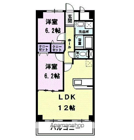 グランシャローⅠ(2LDK/2階)の間取り写真