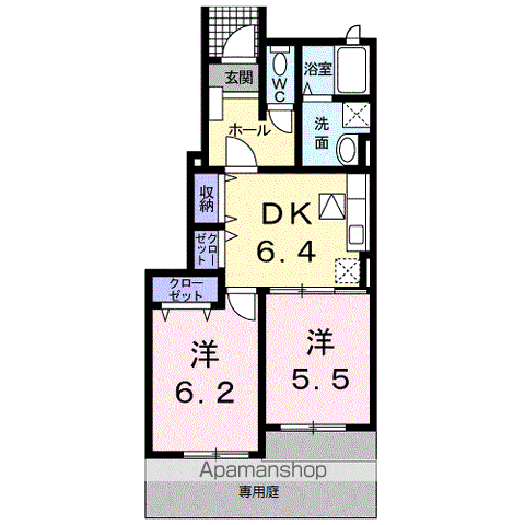 リアンフォールⅡ(2DK/1階)の間取り写真