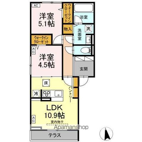 カーサ III(2LDK/1階)の間取り写真
