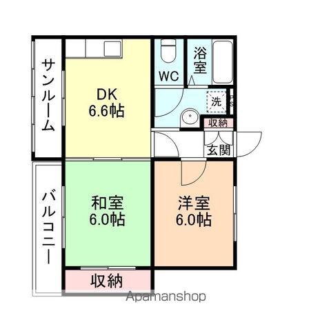 ロイヤルハイネス(2DK/3階)の間取り写真