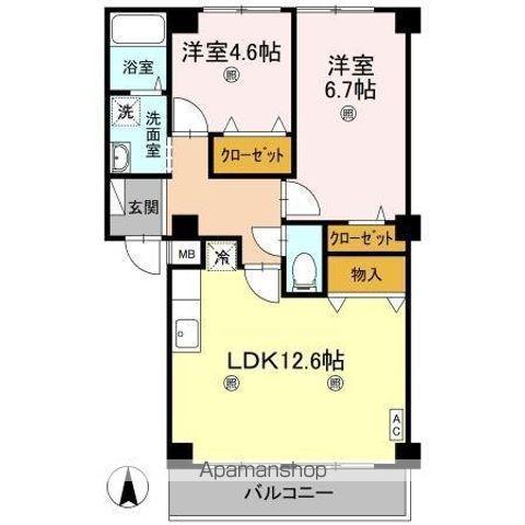 フィネス三条(2LDK/1階)の間取り写真