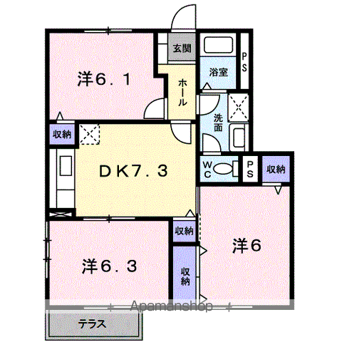 カーサ・ボニ-トA(3DK/1階)の間取り写真