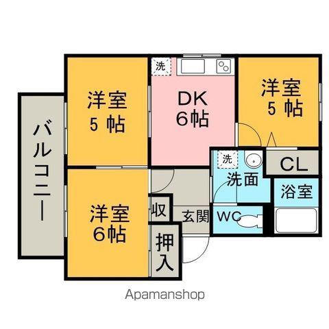 ラフォーンヴィラC(3DK/2階)の間取り写真