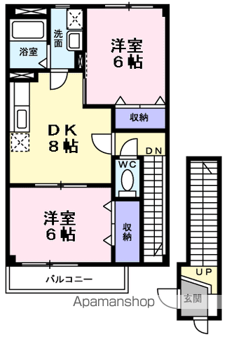 パームハイツ高田A棟(2DK/2階)の間取り写真