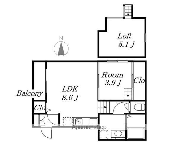 クレスト高畑(1LDK/2階)の間取り写真