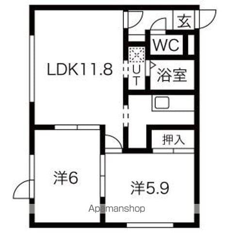 ベル東麻生(2LDK/2階)の間取り写真