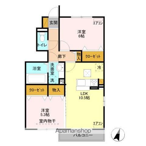 カーサ石原B(2LDK/1階)の間取り写真