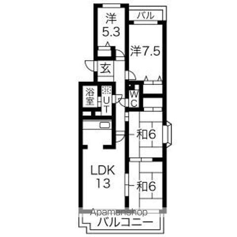 グランドハイツ原A棟(4LDK/3階)の間取り写真