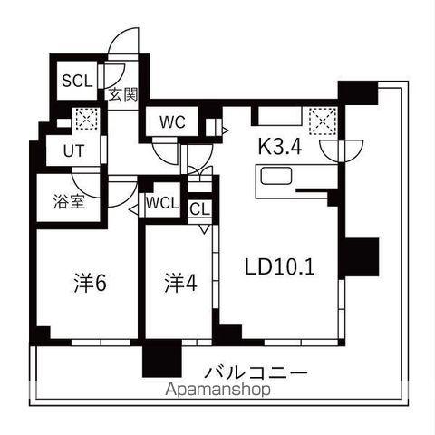 ブランズタワー札幌大通公園(2LDK/6階)の間取り写真