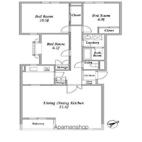ヒルクレスト上原(3LDK/2階)の間取り写真