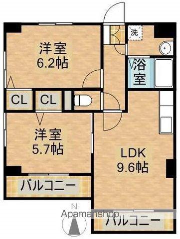 ヒローズ月見ヶ丘(2LDK/2階)の間取り写真