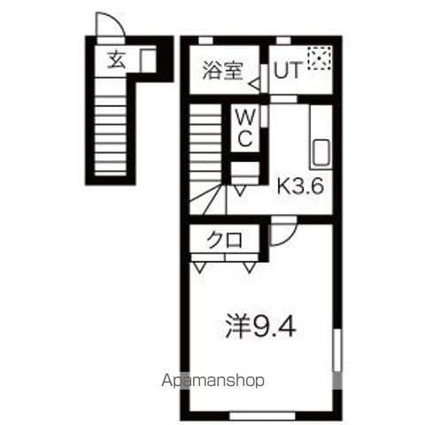 ワンリッチ金ヶ崎B(1K/2階)の間取り写真