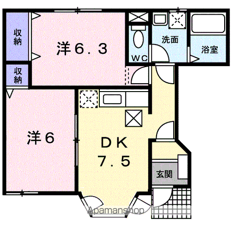 エクセランA棟(2DK/1階)の間取り写真