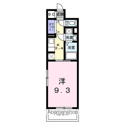ロイヤルパーク(1K/2階)の間取り写真
