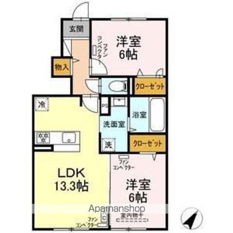 ノルド・北柏木 Ⅱ(2LDK/1階)の間取り写真