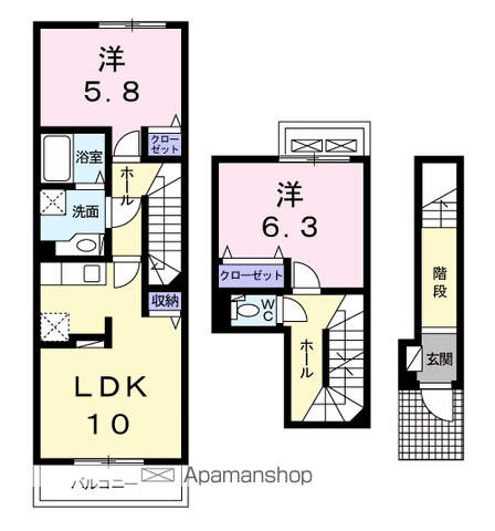 サンヴェール茂原C(2LDK/2階)の間取り写真