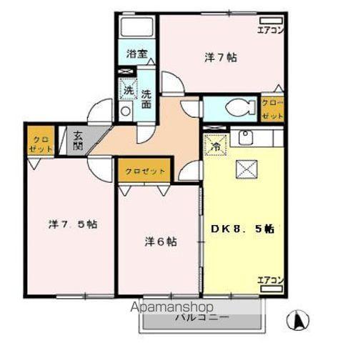 エクレールティーB(3DK/1階)の間取り写真