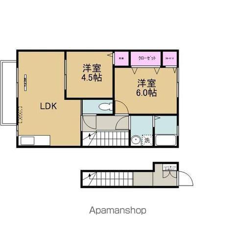 ローズコート阿部C・D棟(2LDK/2階)の間取り写真