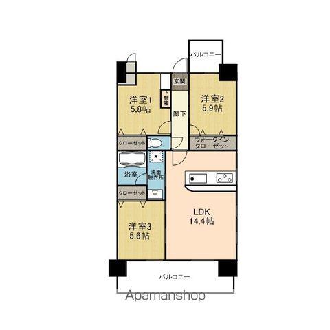 永田祝谷ビル(3LDK/13階)の間取り写真