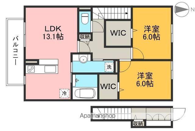 福井ガーデンハイツ A棟(2LDK/2階)の間取り写真