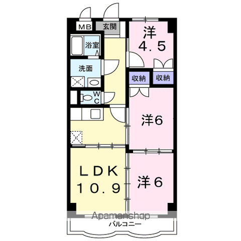 高砂Μハイツ(3LDK/1階)の間取り写真