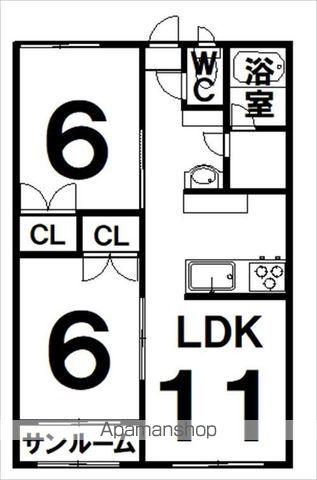 ピースフルタウンフェアリ(2LDK/2階)の間取り写真