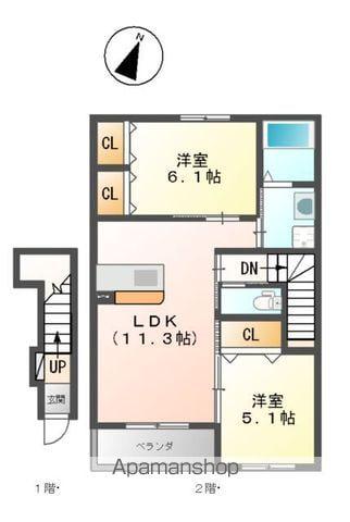 BONHEUR(2LDK/2階)の間取り写真