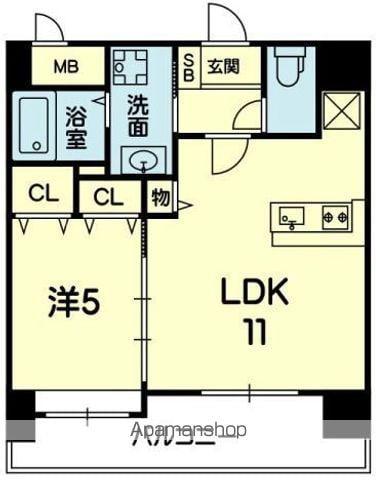 シャローム上熊本(1LDK/6階)の間取り写真
