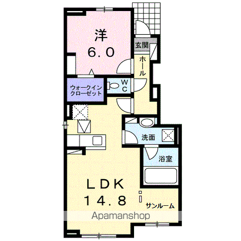 ソレイユ(1LDK/1階)の間取り写真