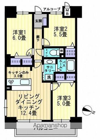 アルファライフ松島公園Ⅱ(3LDK/6階)の間取り写真