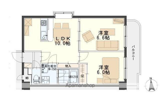 フォレスト愛子(2LDK/5階)の間取り写真