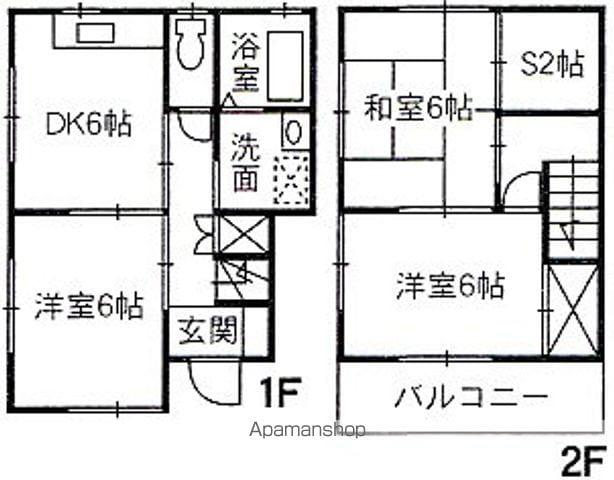 福塩線 道上駅 徒歩9分 2階建 築22年(3SDK)の間取り写真