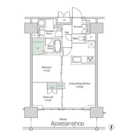 ブルックサイドレジデンス木場(2LDK/14階)の間取り写真