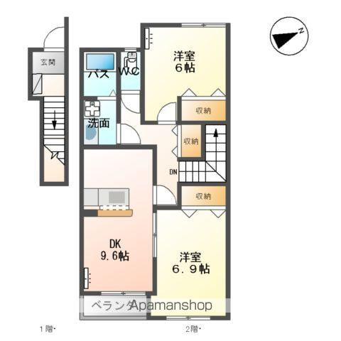 ロワールハイム(2DK/2階)の間取り写真