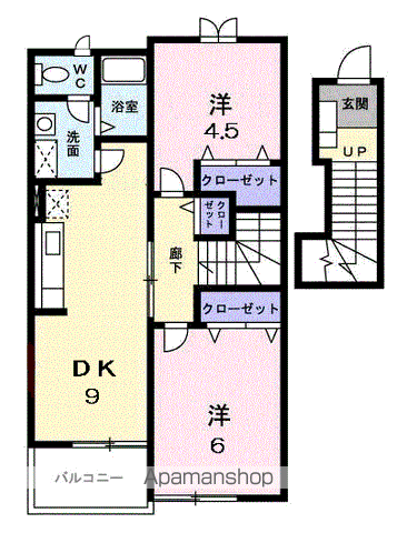 プリムヴェール(2DK/2階)の間取り写真