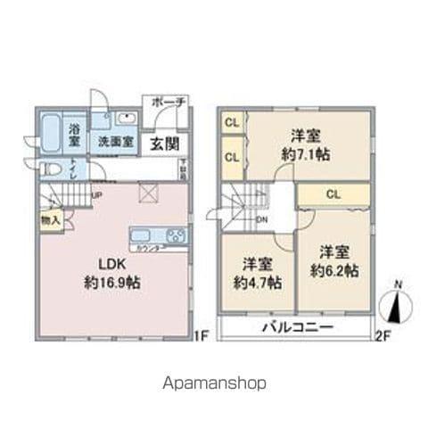 名鉄犬山線 上小田井駅 徒歩17分 2階建 築1年(3LDK)の間取り写真
