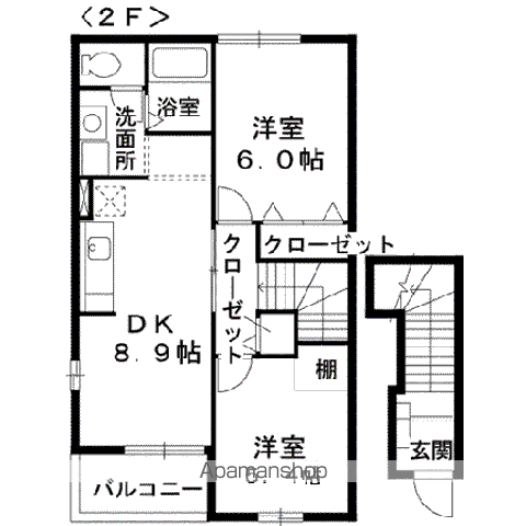 ウィングコート B(2DK/2階)の間取り写真