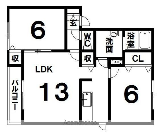 セジュール新緑 Ⅰ(2LDK/1階)の間取り写真