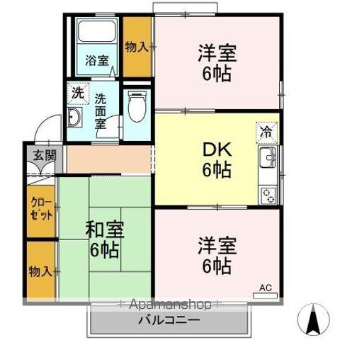 フレンドリーハイツ日野A棟(3DK/2階)の間取り写真