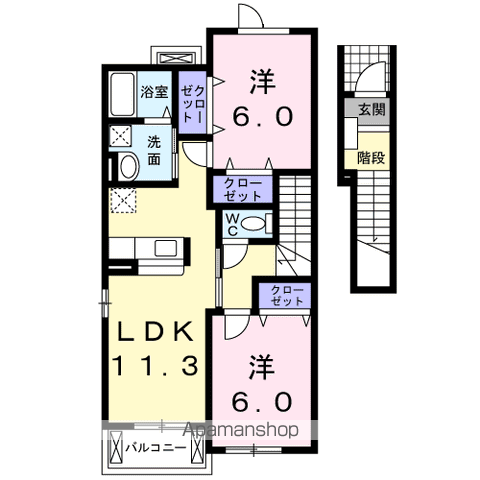 エルヴェールB(2LDK/2階)の間取り写真