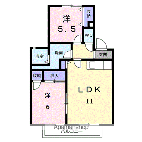 ファミーリオ森山田(2LDK/1階)の間取り写真