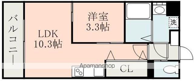 ラフレシーサ水前寺(1LDK/2階)の間取り写真