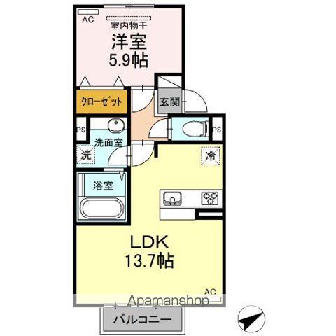 プレミアムⅩⅠ・ⅩⅡ番館 B棟(1LDK/2階)の間取り写真